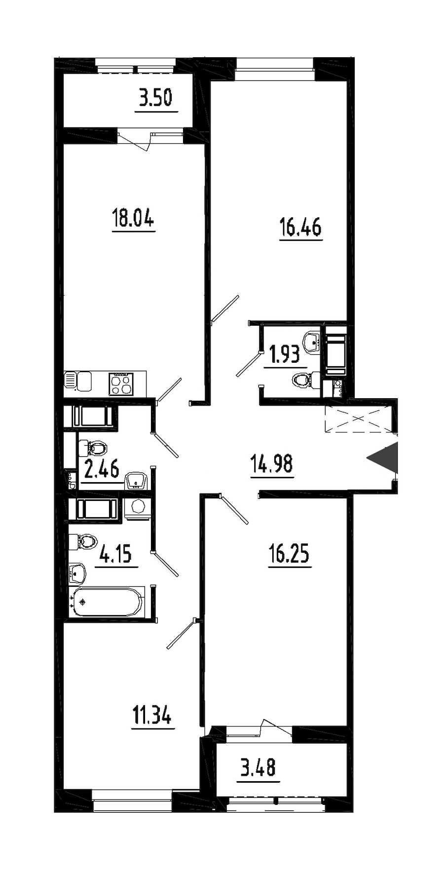 Трехкомнатная квартира в : площадь 85.61 м2 , этаж: 6 – купить в Санкт-Петербурге